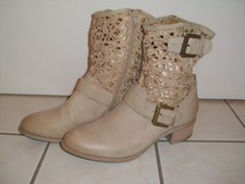 SPM Leder Sommer Boots Stiefelette kurz Stiefel Gr 39 beige
