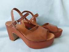Top Made in Italy Leder Sandalen Gr. 38 ? /Clogs Sandalette/Plateau Absatz/Boho