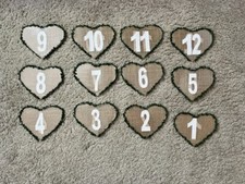 12 Tischnummern, Herzen, doppelseitig, Jute + Buchsbaum, laminiert, 11 x 16 cm