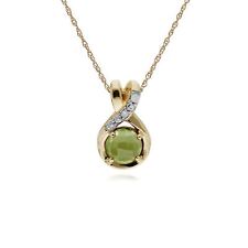 Klassischer runder Peridot Schachbrett & Diamant Kugel Anhänger in 9ct Gelbgold