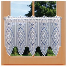 Moderne maritime Scheibengardine Muscheln Seestern Seepferdchen Plauener Spitze