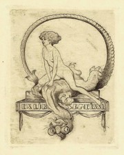 Franz von Bayros: Exlibris / Weibl. Akt auf Drachenbauch