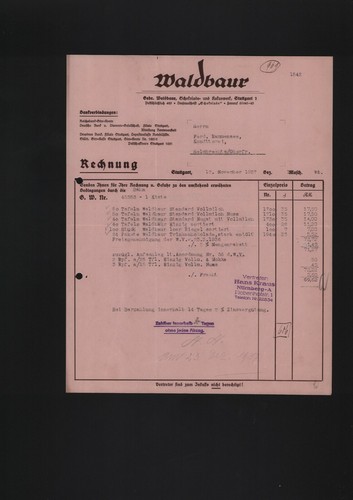 Stuttgart rechnung 1937 - stuttgart,,