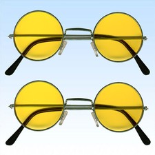 2 x 70er Jahre Hippie Brille Gelb Sonnenbrillen Hippiebrillen Komplettbrille