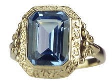 Art Déco 14 K 585 Gelb Gold 4,0 ct Blautopas Damen Ring!
