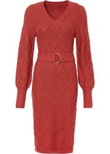 Neu Strickkleid Bindeband und Ringschnalle Gr. 36/38 Rot Damen Langarm-Kleid
