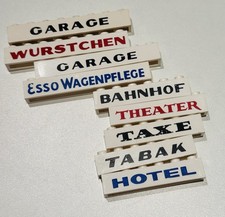 vintage LEGO Steine Schilder Set ca. 1950 - 60 ESSO GARAGE THEATER HOTEL retro