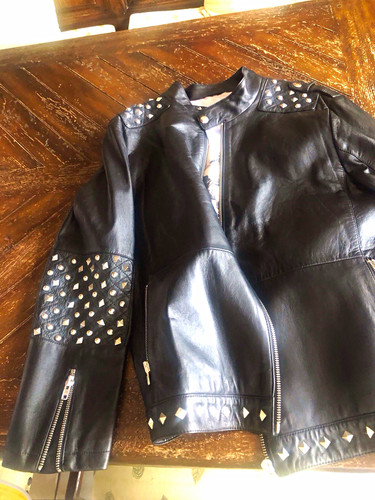 Schwarze lederjacke biker - lederjacke,