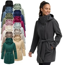 Marikoo Damen Übergang Mantel Jacke mit Kapuze & Bindegürtel knielang N047 NEU 