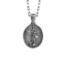 Erzengel Heiliger Michael Halskette oxidiertes Silber mit Kette für Damen