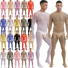 Herren Bodystockings Hollow Out Jumpsuit Yoga Bodysuit Ölig Dessous Eis Seidig