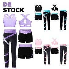 DE Mädchen Sport Kleidung Sets Vest Tank Tops Shorts Mit Leggings Workout Gym