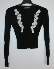 Laetitia Mem Strickjacke Cardigan Gr.S schwarz Blumenstickerei