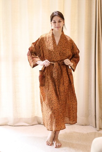 Reine seide gelb rot kimono - seide, gelb-rot
