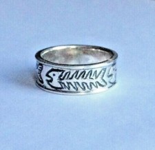Ring Ehering Bandring Fischgräten Muster Silber 925 Gr. 57 - 18 mm (J556)