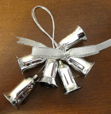 5 silberfarbene Glasglocken z.B. für Adventskranz oder Fensterdekoration