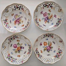 4 Porzellan Schalen Schumann Dresden Durchbrucharbeit Bunte Blume um 1932-1944