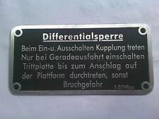 Typenschild Schild Hanomag Eicher Güldner Deutz DifferentialSperre Traktor  MAN