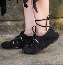 Mittelalter LARP Hippie Bundschuhe Veloursleder feste Sohle braun schwarz 36-48