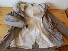 H&M Parka Jacke Beige Kapuze mit Pelz Gr. 34