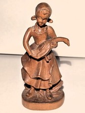 Holzfigur geschnitzt Mädchen mit Gans Oberstdorf  12 cm