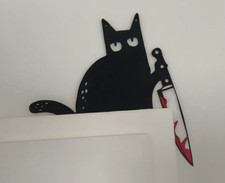 Halloween Deko Tür Party Dekoration Horror Katze Cat Schild Bild 3D Druck