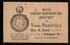 Vertreterkarte Wien, Erste Uhren-Reparatur-Anstalt, Vinzenz Nazovsky, Hebragass 