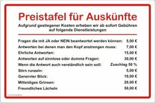 Preistafel für Auskünfte