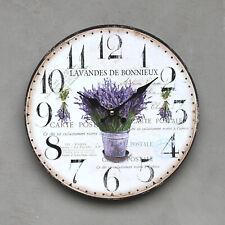 Landhaus Wanduhr Lavendel Küchenuhr Cremefarben Lila Holz Vintage Uhr Shabby