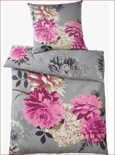 Bettwäsche grau 135x200cm Heine Renforcé grau-rose 80x80cm 14.54