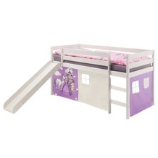 Hochbett mit Rutsche Kiefer massiv weiß mit Vorhang Prinzessin