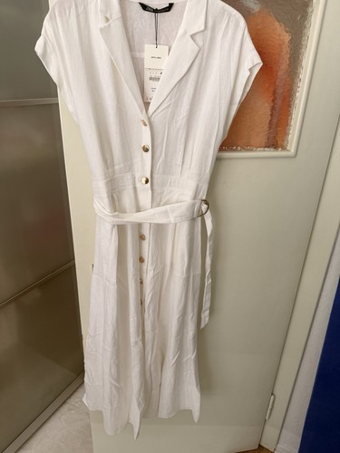 Zara kleid leinen weiß gold - zara,