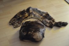 Echtpelz-Muff, Handwärmer und Kragen aus Marderfell, Muff gefüttert, gebraucht 