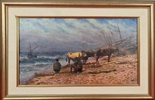 OX ON THE BEACH. OIL ON TABLE