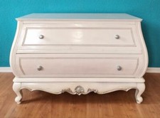 KOMMODE 2 SCHUBFÄCHER HOLZ WEISS-SILBER ANTIK-STIL EXTRVAGANTE KOMMODE