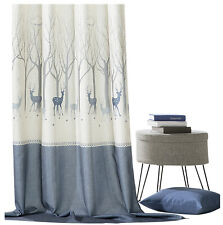 Ösenschal Vorhang blickdicht Leinen Natur Deko Schal Landhaus Hirsch blau Typ642