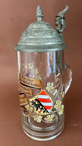 Alter bierkrug glas zinndeckel - glas,
