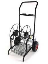 Schlauchwagen Schlauch Handwagen Schwarz mit Ablagekörbe bis 60m Gartenschlauch