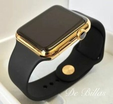 24K Vergoldet 38MM Apple Watch Series 3 Schwarz Sportarmband Gold Pin GPS+LTE