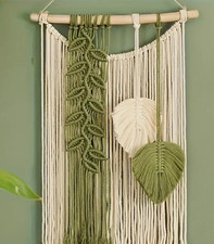 Handgemacht geflochtenes Zweiblatt-Hängeornament Makramee Wandbehang 60 x 40 cm