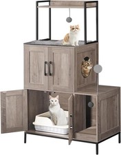 Katzenschrank Katzenklo Schrank Katzenhaus mit Tür 78 x 45 x 135 cm Grau