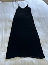 Noa Noa schwarz Samt 100 % Seide Träger Slip Maxikleid Gr. 1 UK 6-8 Vintage