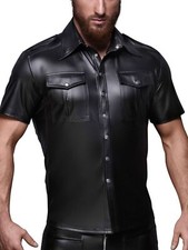 Herren wetlook kunstleder hemd - kunstleder,