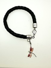 Thomas Sabo Leder-Armband mit Charm Anhänger Silber 925 Libelle mit Emaille 19cm