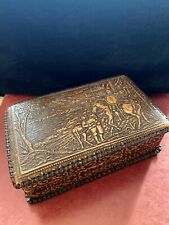 Antike Motiv Zigarettendose, Holzkiste, geprägtes Leder, Zigarillo, vintage