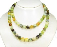 Damen Halskette Edelsteinkette aus Flower-Jade in Kugelform Ø-12 mm 86cm lang