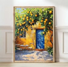 Zitronenbaum Terrasse Sommer Leinwand Bild - gerahmter Druck - Poster Papier - Wandbild