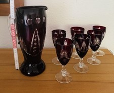 Kristall Krug mit 6 geschliffenes Weingläser rubinrot-wie NEU-unbenutzt-VINTAGE