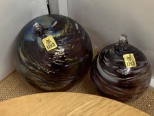 Eisch Glas Christbaumkugel Set 2x Mundgeblasen Dunkel Lila Wirbel Deko Glashütte