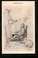 Künstler-AK August Roeseler: Tantalusqualen - Hase lugt zu Soldat in Schützengr 